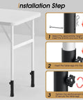 Installation steps for Heavy Duty Adjustable Table Risers And Leg Extenders Four Pack with tool usage details.
