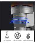 Close-up of Pro Grade Magnetic Drill Press Variable Speed Bench Drilling Machine showing motor and durability features.