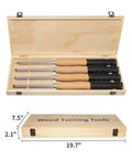 Top Shelf Carbide Wood Lathe Turning Tool Kit With Beefy Anti Slip Rubber Handles And Rust Proof Steel Cores in wooden case.