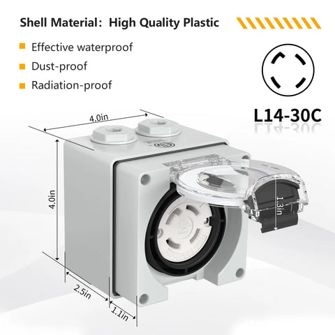 Locking NEMA L14 30C 30 Amp Generator Plug Box Built Tough Twist Lock Connector Outdoor Weatherproof Enclosure