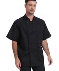 Moisture Wicking Mesh Chef Jacket For Men, Cool Flow Short Sleeve Culinary Coat With Handy Sleeve Pocket, Pro Level Double Breasted Kitchen Wear.