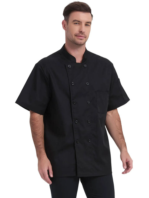 Moisture Wicking Mesh Chef Jacket For Men, Cool Flow Short Sleeve Culinary Coat With Handy Sleeve Pocket, Pro Level Double Breasted Kitchen Wear.