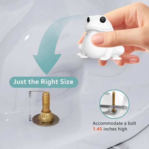 Frog Toilet Bolt Covers Glow In The Dark 2 Pack Luminous Green PLA Push On Screw Caps showing fit for 1.45-inch high bolts