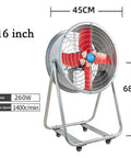 Indestructible 16 Inch Industrial Floor Fan With Rolling Wheels And Whisper Quiet Motor For Garage Shop Warehouse Or Driveway Cooling Badass That Cranks Out Sick Airflow Daily, showing red blades and metal frame.