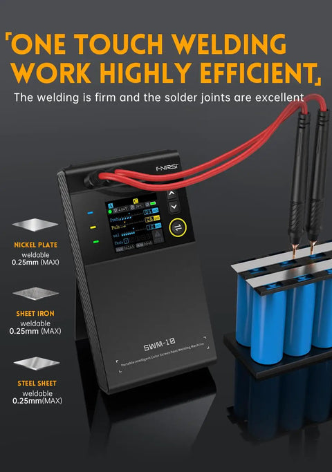 Portable Handheld Spot Welder With 5000mAh Battery And Double Pulse Tech Offers adjustable settings for welding nickel and steel.