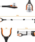 43in foldable grabber tool with rotating jaw and magnets; orange/black handle and 4in claw opening.