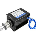 DC 24V 8Kg Pull Type Open Frame Solenoid Electromagnet With 20mm Stroke For Smooth Linear Motion Spring Return Low Power Consumption And Compact Design, black frame, blue cable
