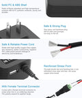 Close-up details of All-In-One 30W Universal Power Adapter components: plug, power cord, USB port, terminal connectors, materials.