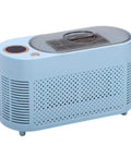 Portable Mini Ice Maker Countertop Chill Factory makes 10 clear ice cubes in 15 minutes, sleek blue design with transparent lid.