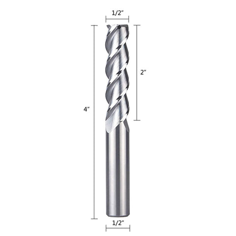 SpeTool 3-flute carbide end mill, 1/2 in shank, 4 in length for aluminum CNC milling