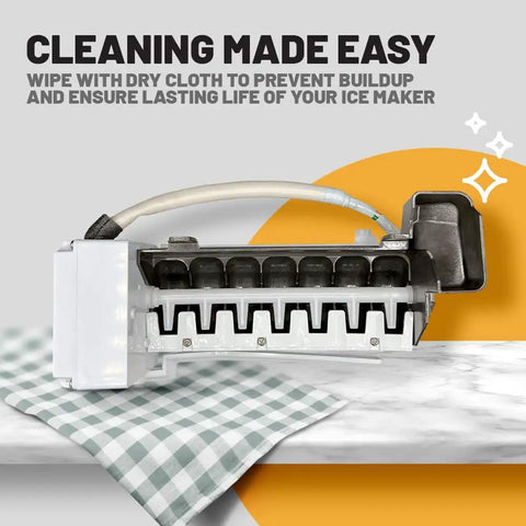 Premium Ice Maker Assembly For Samsung Refrigerators Replacement Kit displayed on checkered cloth