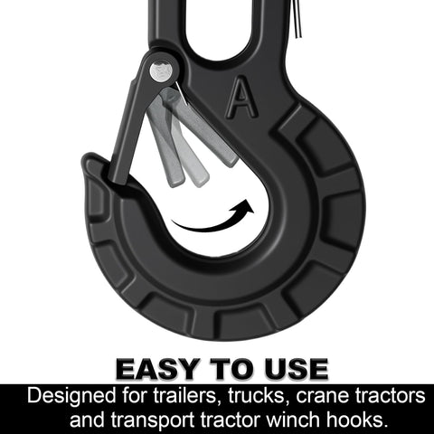 Beefed Up Forged Alloy Steel Clevis Slip Hook With Safety Latch For Heavy Duty Winch And Tow Chains One Quarter Inch 11900 Pound Load Capacity Matte Black Finish Ideal For Truck Trailer Ropes And Cables in use design focusing on easy attachment.