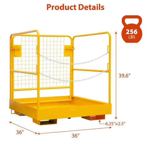 Straight Up Forklift Safety Cage 36 X 36 Inch Work Platform 1200 Lbs Capacity Heavy Duty Man Basket Rig with locking chains