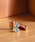 Tough As Nails M10 Stainless Steel Spring Loaded Indexing Plunger Pin With Smooth Knurled Handle for machine tools on wooden surface.