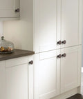 Kitchen cabinets with 12 Pack Round Wooden Cabinet Door Handles Single Hole Knobs Minimalist Chinese Style Drawer Pulls installed