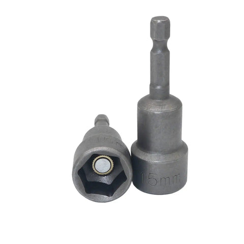 15mm Hex Shank Magnetic Nut Driver Set For Drills Heavy Duty Socket Bits With Strong Magnet Durable Chrome Vanadium Steel Easy Install Dismantle No Slip Fastener Tools 2 Pieces