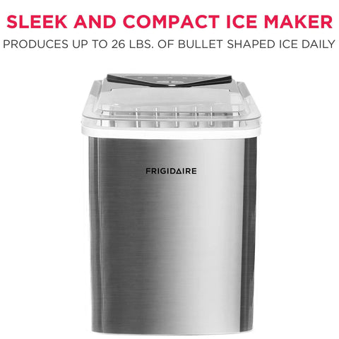 Portable Stainless Steel Countertop Ice Maker Machine That Whips Up To 26 Pounds Of Fast Freezing Cubes Daily, sleek design and compact size.