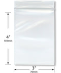 3x4 Inch Clear Zipper Reclosable Bags, 6 Mil Heavy Duty Storage Bags Pack Of 100, FDA Food Safe Transparent LDPE For Organization And Food Prep For Grab And Go Kitchen Or Office Storage, shown with size marks
