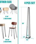 Diagram of 30 Inch Hairpin Table Legs Set Of 4 Beefy Heavy Duty Diy Furniture Legs dimensions and other size options
