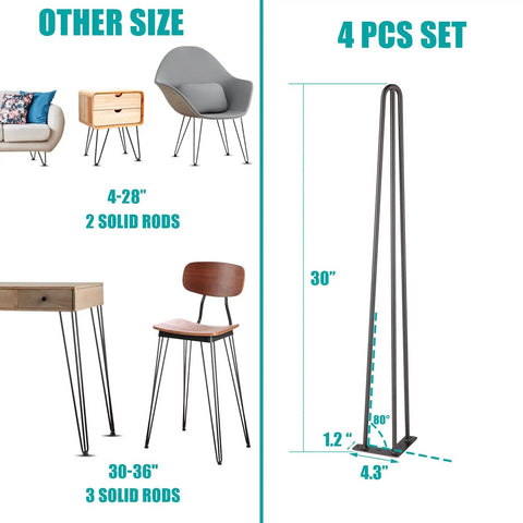Diagram of 30 Inch Hairpin Table Legs Set Of 4 Beefy Heavy Duty Diy Furniture Legs dimensions and other size options