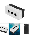 22mm Push Button Switch Box With Flame Retardant ABS Enclosure And Sealing Rubber Strip For Wall Mount Control Panels And Signal Indication In White Finish, front and side views