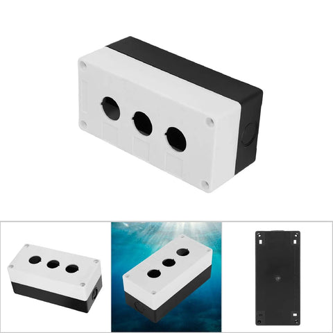 22mm Push Button Switch Box With Flame Retardant ABS Enclosure And Sealing Rubber Strip For Wall Mount Control Panels And Signal Indication In White Finish, front and side views
