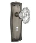 Old School Prairie Plate With Keyhole Chateau Knob Set In Antique Pewter, Passage Door Hardware For Hallways And Closets