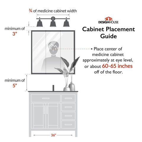 Espresso Medicine Cabinet With Mirrored Doors 24 Inch Wide Wall Mount Bathroom Cabinet illustrated placement guide