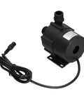 Straight Up Silent Submersible Pump Equipped With Brushless DC Motor And IP68 Waterproof Rating with power cable, black plastic body.