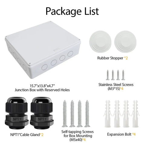 Beefy Weatherproof Outdoor Junction Box For Electronics IP65 Dustproof ABS Plastic Enclosure with accessories overview.