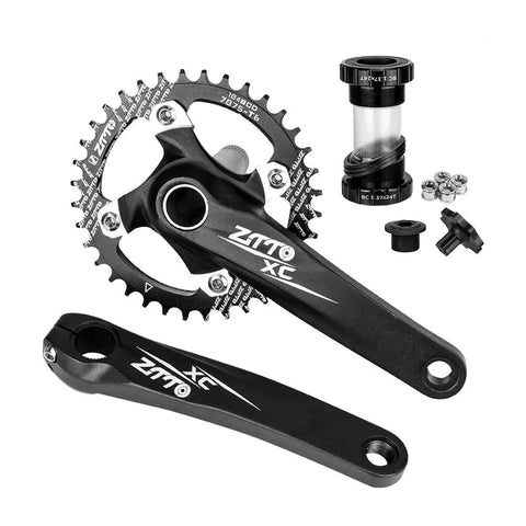 1x10 Speed MTB Groupset Kit with 170mm Crankset 104BCD components including crank arms, center shaft, and bolts for mountain bike