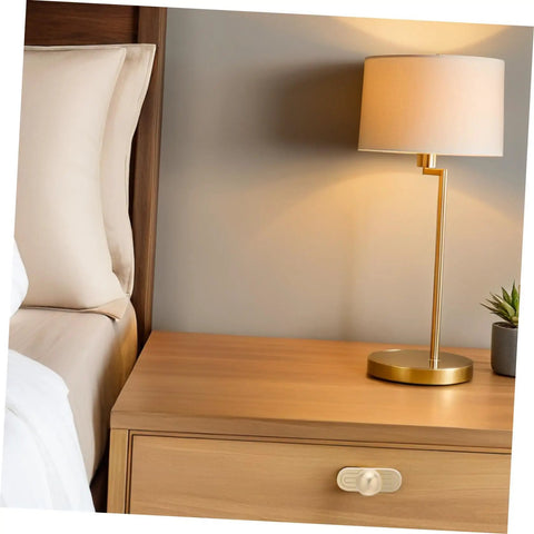 Old School Zinc Alloy Cabinet Handles With Backplates In Golden Finish on bedroom nightstand drawer.