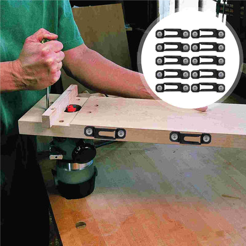 No Sweat Invisible Cabinet Connectors 150 Piece Set Heavy Duty Hidden Fasteners for Woodworking in use with wood panel assembly.