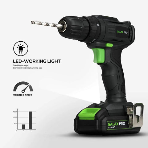 No Nonsense Two Speed Compact Drill Driver 20V Max With Three Eighths Inch Chuck, 19 Plus 1 Torque Settings, 1.3Ah Battery