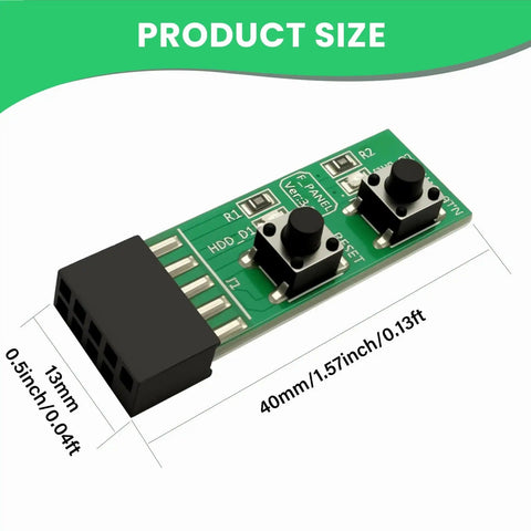 9 Pin Reset And Power Switch Board Adapter For Desktop PC Motherboard, size dimensions with black connector and buttons