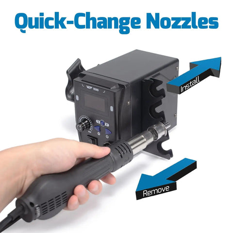 Maker Friendly Pro Grade Hot Air SMD Soldering Rework Station With Quick Change Nozzle System and holder for easy use