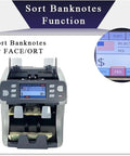 Heavy Duty Commercial CIS Currency Counter With Touchscreen Interface for sorting bills by face/ort display features.