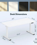 Adjustable Height Standing Desk With Raised Monitor Platform And Sleek Cable Tray For A Sick Home Office Setup That Will Keep Your Workspace Dope And Totally Clutter Free, 60 inches long, white surface, dimensions and weight limit included.