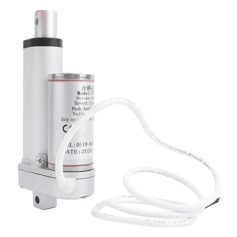 Heavy Duty Electric Linear Actuator Motor Delivering Smooth Silent Performance And Integrated Safety Stop Switch For Zero Hassle Telescopic Rod Glide At 48 Volt Dc with visible wiring and casing.
