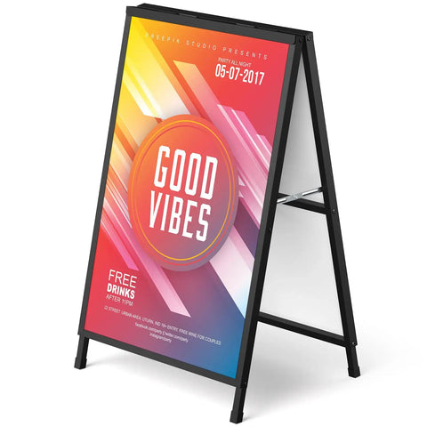Double Sided 24x36 Inch Street Poster Sign Heavy Duty Folding Sidewalk Board With Slide In Steel Frame Outdoor Indoor Advertising