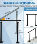 Hella Sturdy Aluminum Round Stair Handrail Kit For Indoor Outdoor Steps And Porch Deck With Rock Solid 800 Pound Load Capacity Built Tough Textured Black Railing adjustable handrail for 0-3 steps