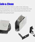 Concealed Wall Mount Sliding Barn Door Hardware Kit With Soft Close Mechanism Trackless Top Rail No Floor Track Modern Minimalist Look Durable Aluminum Alloy Fits Opening Width 27.6 to 47.2 Inches Door Not Included 1 Pack components close-up