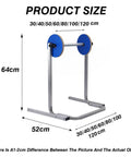 Heavy Duty Bubble Wrap Dispenser Stand And Adjustable Packing Roll Holder Shop Grade Steel Ship Station Rack, 64cm tall with blue wheels.
