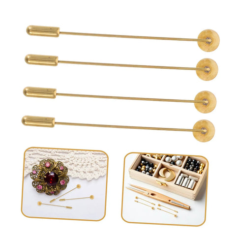 Bulk 50 Pack Copper Flat Round Tray Lapel Pins With Heavy Fabric Fastening And Raw Finish Metal Brooch Sticks For Industrial Crafts And Costume Accessories displayed in gold with decorative details.