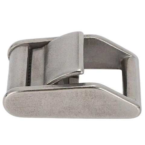 Beefy Heavy Duty 316 Stainless Steel Cam Buckles 2 Pack Adjustable Lock Sliders For 1.06 Inch Webbing Quick Release Fasteners Replacement 1763 Pounds Load Capacity, showing a side view of a metal buckle.
