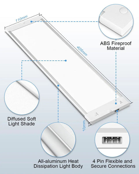 Under Cabinet LED Lighting Kit With 5 Color Temperatures Mesh App DIY Control 14W 920 Lumens ETL Listed Linkable Two 16 Inch Panels