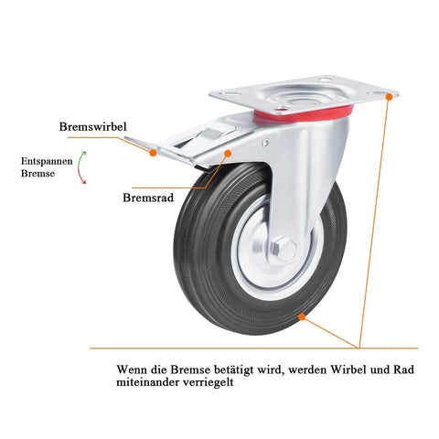 Heavy Duty Swivel Caster Wheels With Secure Locking And Foot Brake close-up of brake mechanism