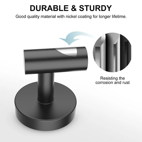Close-up of durable matte black towel hook with rust-resistant nickel coating, part of Matte Black Towel Hooks 4 Pack For Bathrooms Screw In Wall Mounted Stainless Steel Towel Hangers With Drill Hole Installation Durable Easy To Install Includes All Hardware.
