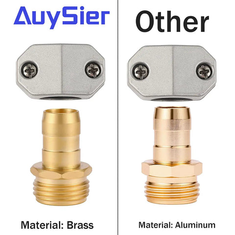 Comparison of 2 Pack Brass Garden Hose Repair Kit With Three Quarter Inch And Five Eighth Inch Fit Male Hose End Connectors and an aluminum version