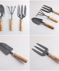 Three Kinds Of Gardening Tools Set Featuring Hooked Mattock Hand Shovel And Trident For Everyday Garden Work And Shoreline Shell Collecting On Tide Flats Built With Iron Heads And Wooden Handles In A Durable Black Finish laid out on a white background